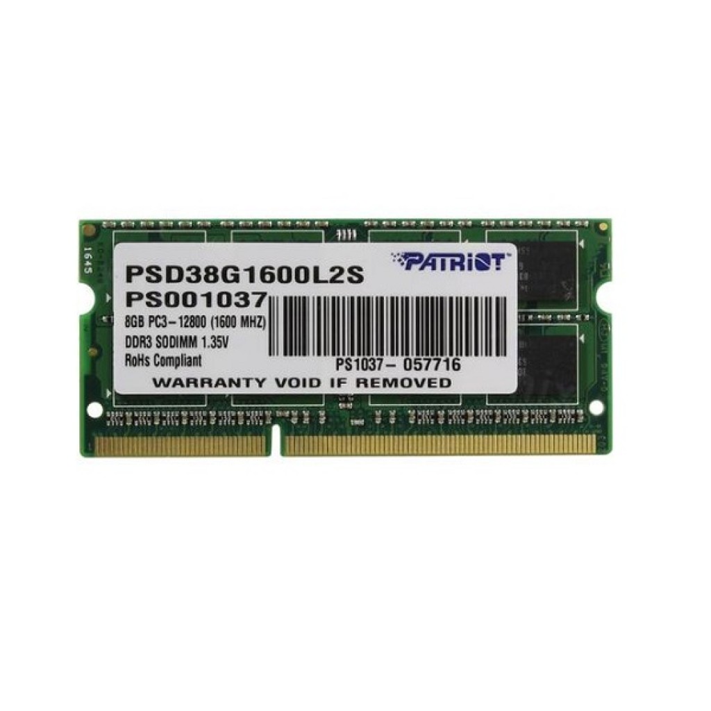 رم لپ تاپ DDR3L تک کاناله 1600 مگاهرتز CL11 پاتریوت مدل PSD38G1600L2S-PC3L 12800 ظرفیت 8 گیگابایت رم لپ تاپ DDR3L تک کاناله 1600 مگاهرتز CL11 پاتریوت مدل PSD38G1600L2S-PC3L 12800 ظرفیت 8 گیگابایت