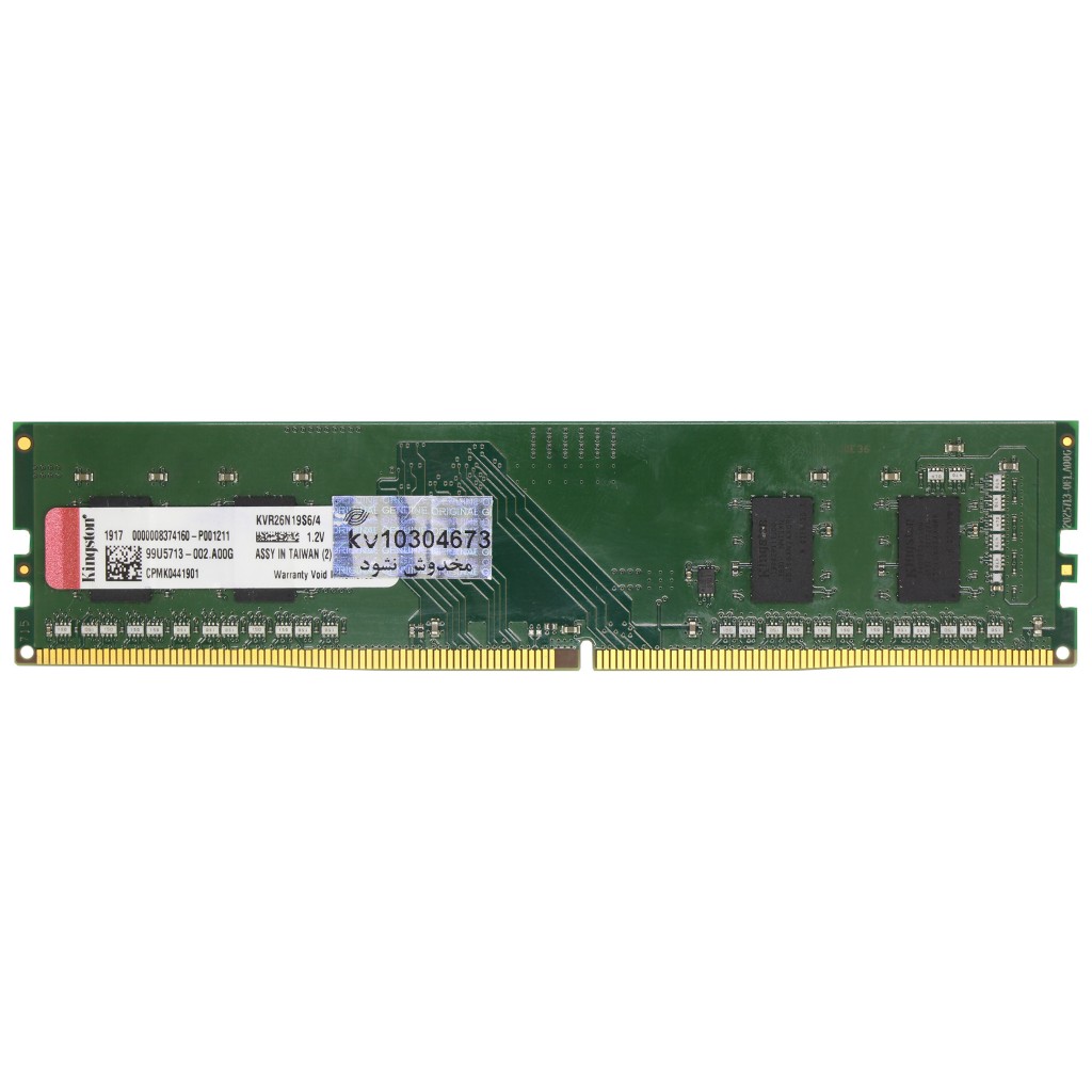 رم کامپیوتر DDR4 تک کاناله 2666 مگاهرتز CL19 کینگستون مدل KVR ظرفیت 4 گیگابایت