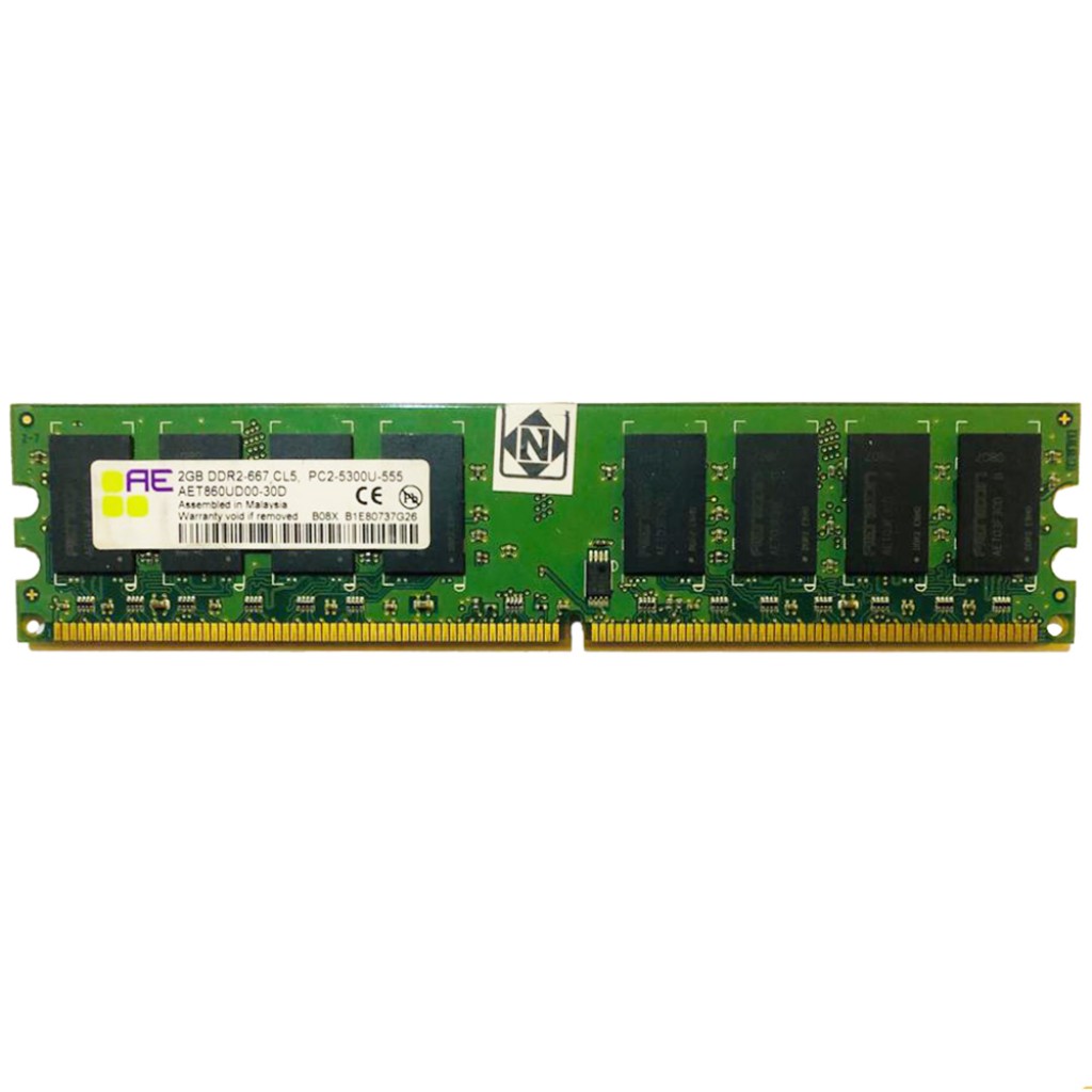رم کامپیوتر DDR2 تک کاناله 667 مگاهرتز CL5 ای ایی مدل AET860UD00-30D ظرفیت 2 گیگابایت رم کامپیوتر DDR2 تک کاناله 667 مگاهرتز CL5 ای ایی مدل AET860UD00-30D ظرفیت 2 گیگابایت