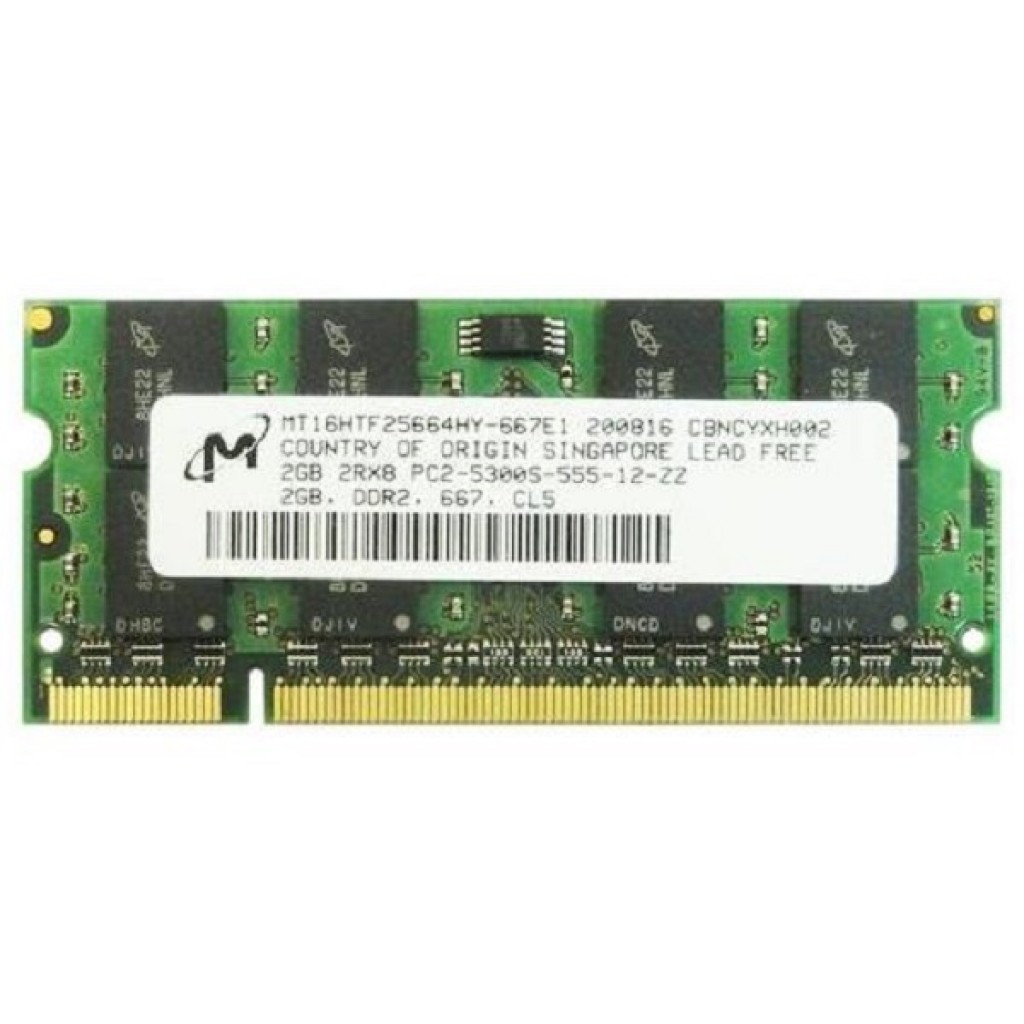 رم لپ تاپ DDR2 تک کاناله 667 مگاهرتز میکرون مدل PC2-5300 ظرفیت 2 گیگابایت رم لپ تاپ DDR2 تک کاناله 667 مگاهرتز میکرون مدل PC2-5300 ظرفیت 2 گیگابایت