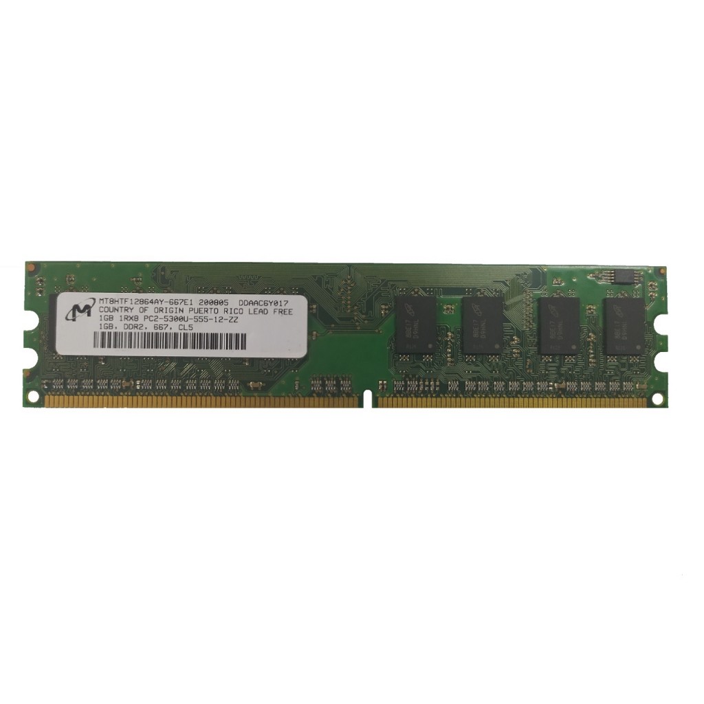 رم کامپیوتر DDR2 تک کاناله 667 مگاهرتز CL5 میکرون مدل MT8HTF12864AY-667E1 ظرفیت 1 گیگابایت رم کامپیوتر DDR2 تک کاناله 667 مگاهرتز CL5 میکرون مدل MT8HTF12864AY-667E1 ظرفیت 1 گیگابایت