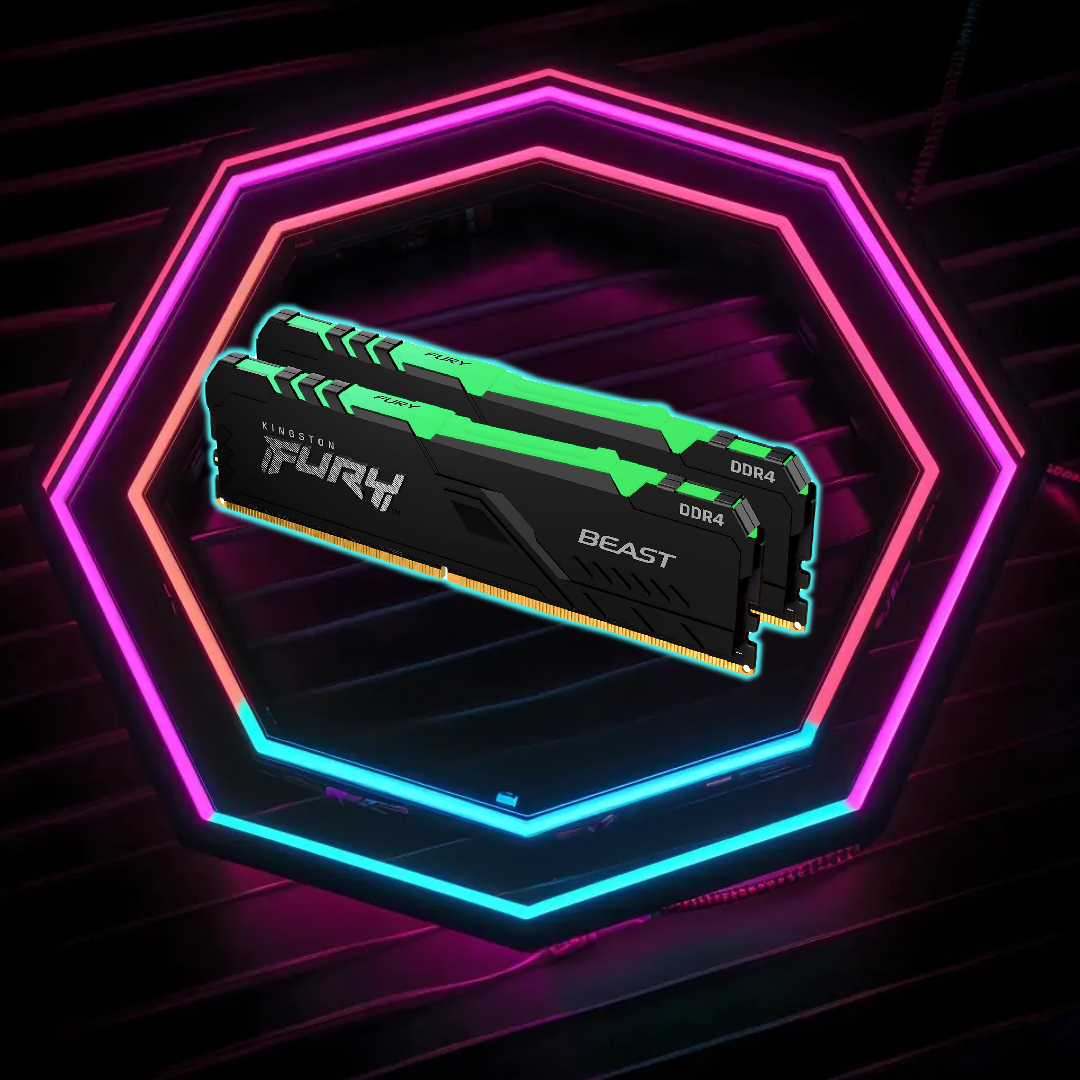 <strong><b>رم کامپیوتر</b></strong> DDR4 دو کاناله 3200 مگاهرتز CL16 کینگستون مدل FURY Beast ظرفیت 16 گیگابایت