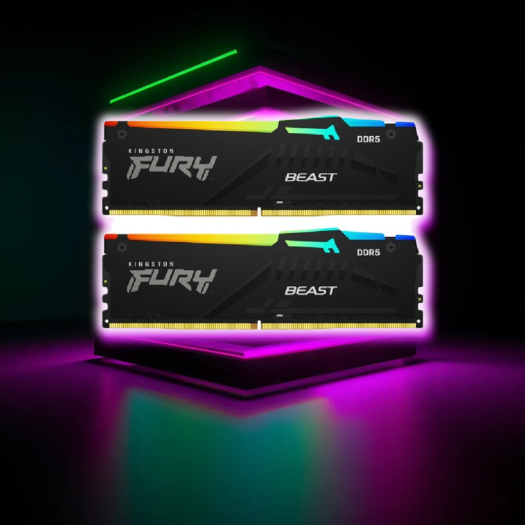 <strong><b>رم کامپیوتر</b></strong> DDR5 دو کاناله  5200 مگاهرتز CL40 کینگستون مدل BEAST RGB BLACK ظرفیت 32 گیگابایت