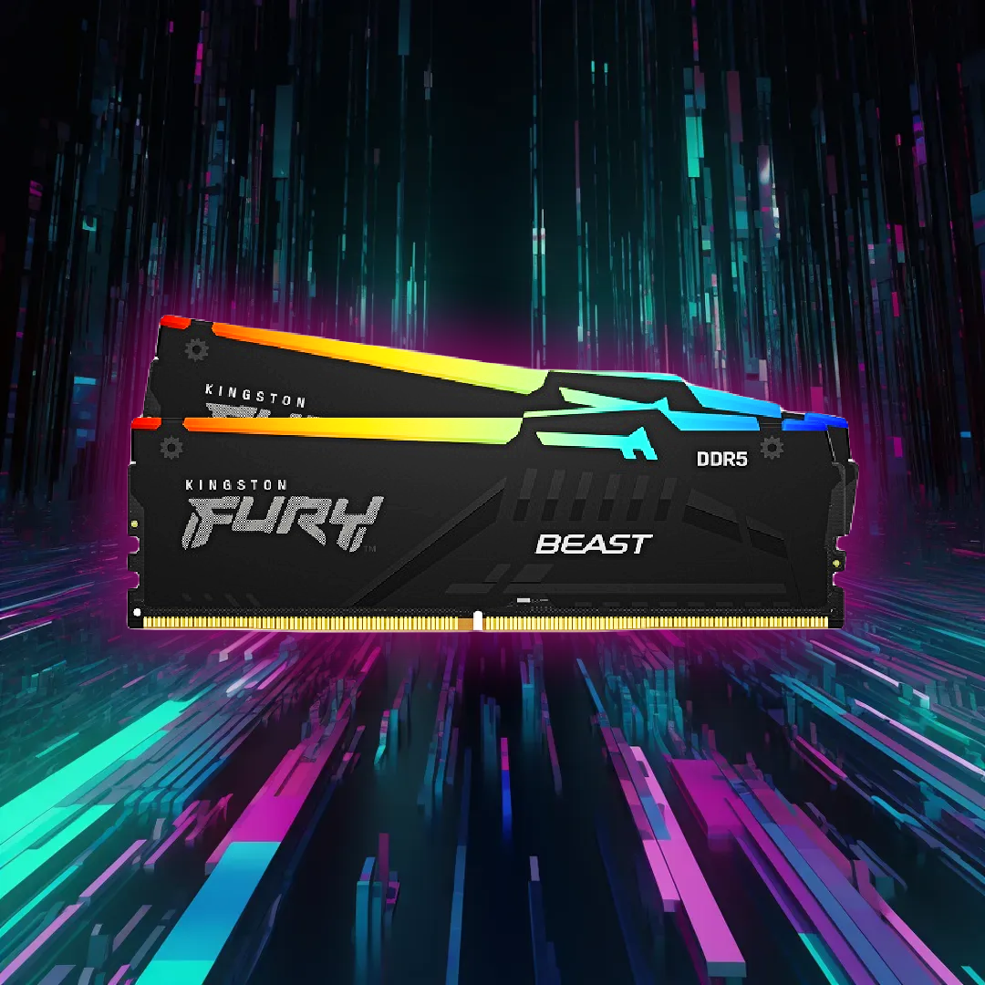 <strong><b>رم کامپیوتر</b></strong> DDR5 دو کاناله 5200 مگاهرتز CL40 کینگستون مدل Beast RGB Black ظرفیت 64 گیگابایت